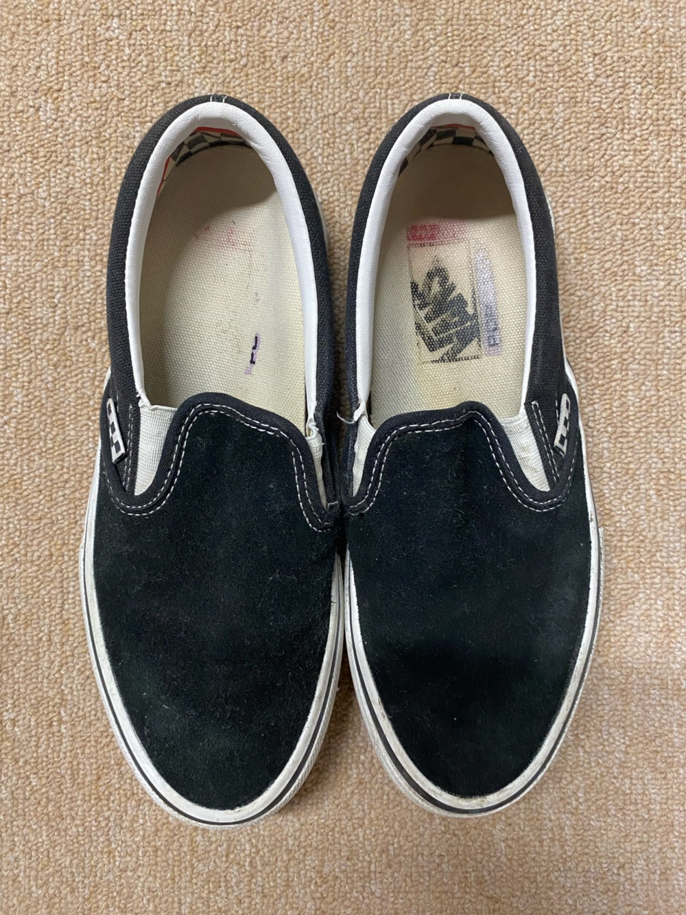 Vans Black & White Slip-On Suede Canvas Loafers